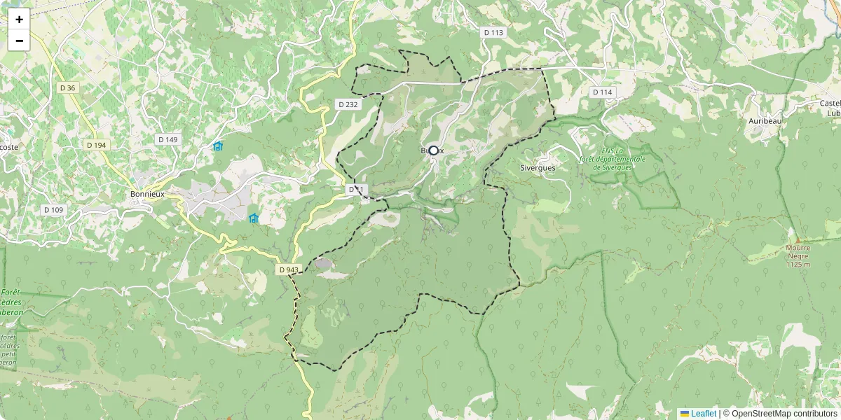 Carte du réseau de transport en commun à Buoux - lignes de bus et arrêts