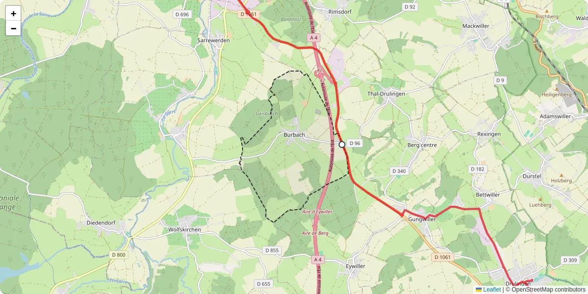 Carte du réseau de transport en commun à Burbach - lignes de bus et arrêts