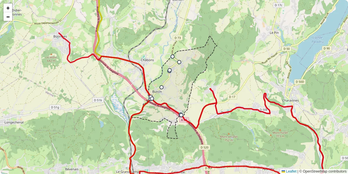 Carte du réseau de transport en commun à Burcin - lignes de bus et arrêts