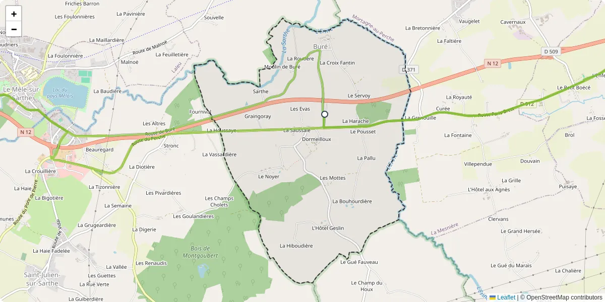 Carte du réseau de transport en commun à Buré - lignes de bus et arrêts