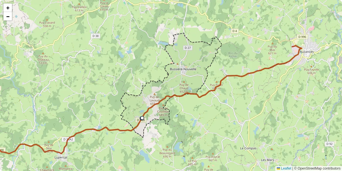 Carte du réseau de transport en commun à Bussière-Nouvelle - lignes de bus et arrêts