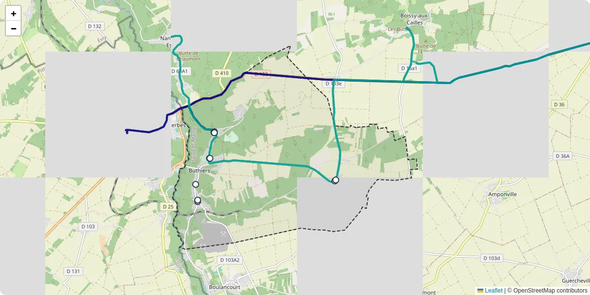 Carte du réseau de transport en commun à Buthiers - lignes de bus et arrêts