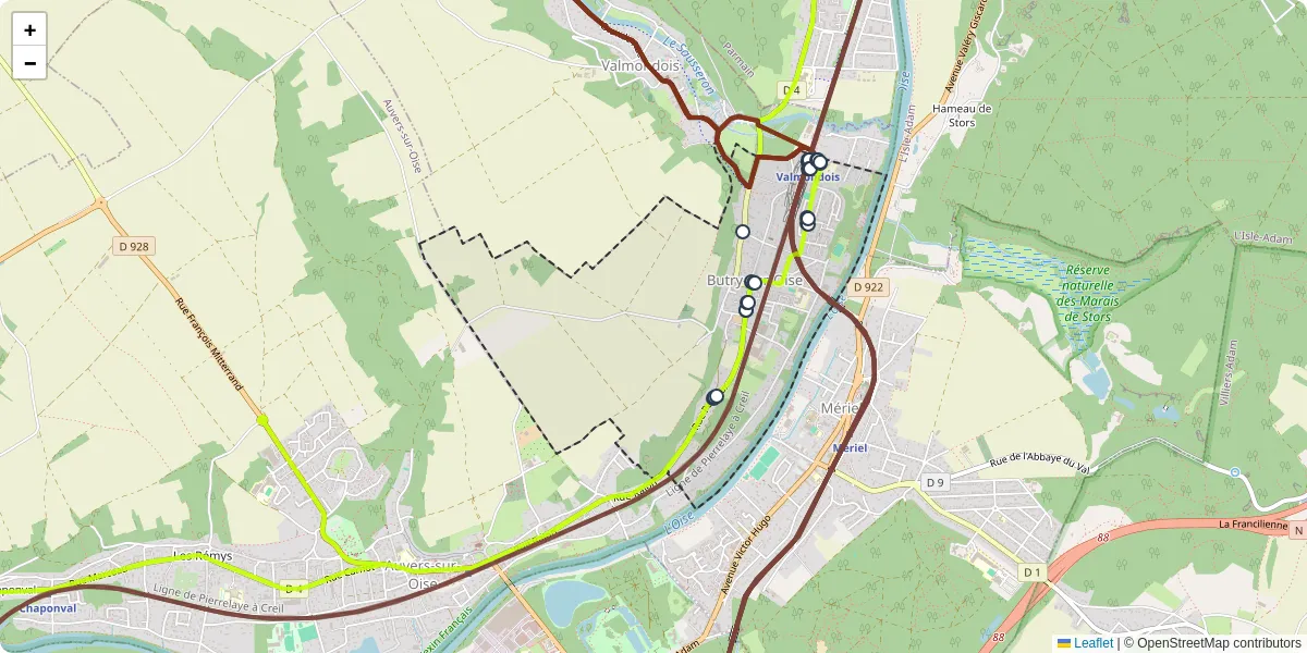 Carte du réseau de transport en commun à Butry-sur-Oise - lignes de bus et arrêts