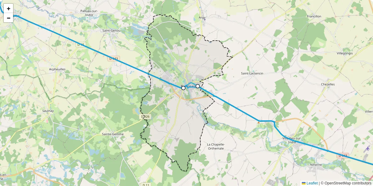 Carte du réseau de transport en commun à Buzançais - lignes de bus et arrêts
