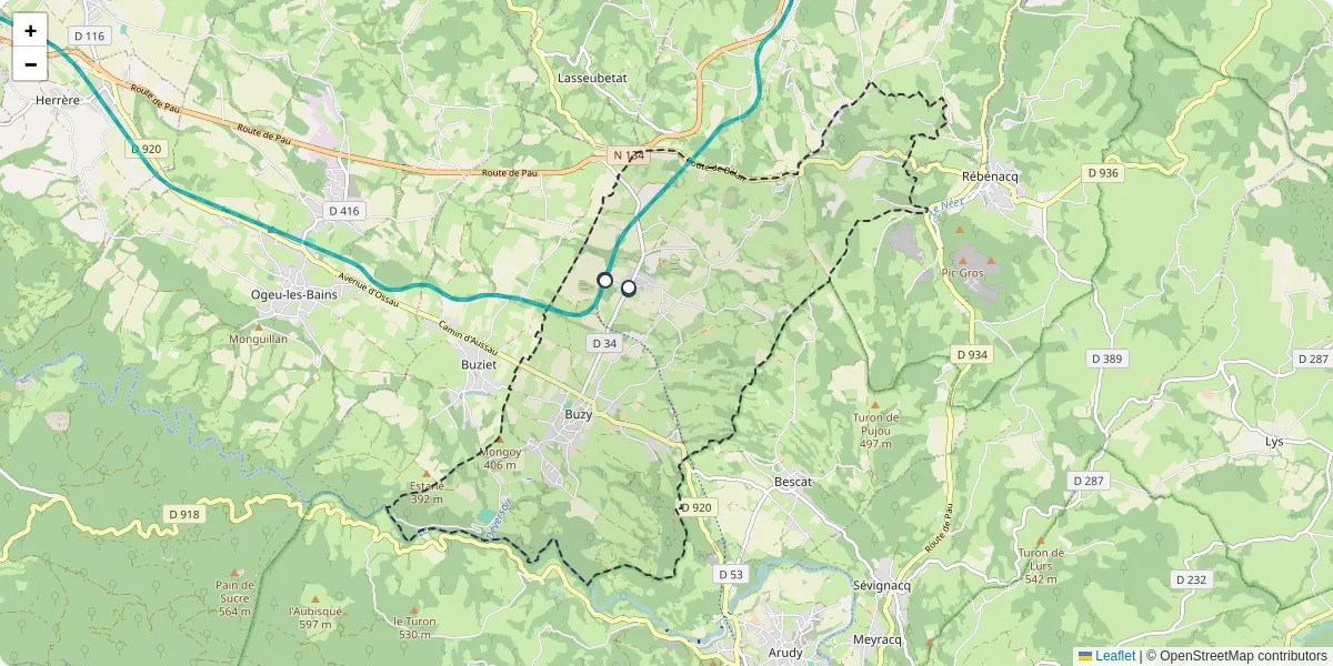 Carte du réseau de transport en commun à Buzy - lignes de bus et arrêts