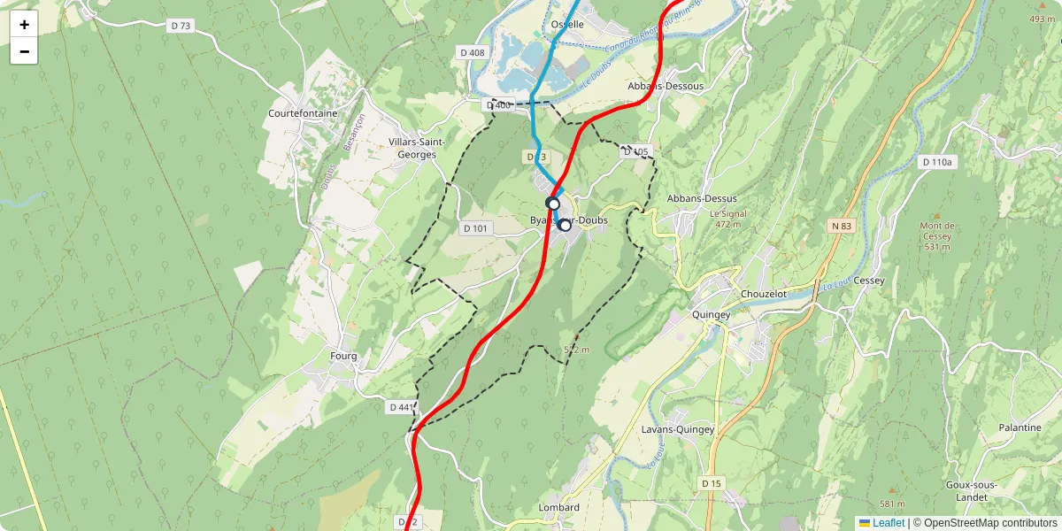Carte du réseau de transport en commun à Byans-sur-Doubs - lignes de bus et arrêts
