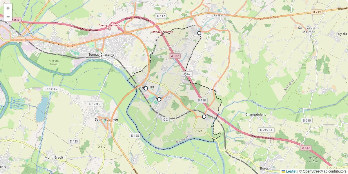 Carte du réseau de transport en commun à Cabariot - lignes de bus et arrêts