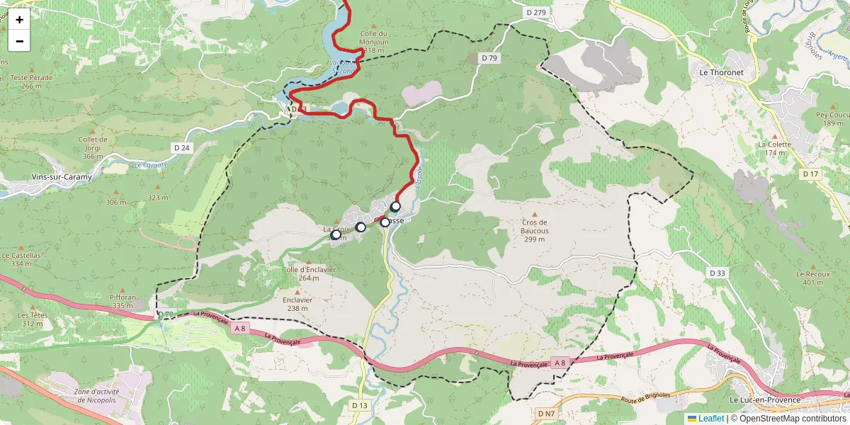 Carte du réseau de transport en commun à Cabasse - lignes de bus et arrêts