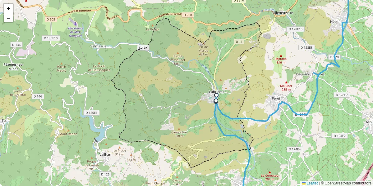 Carte du réseau de transport en commun à Cabrières - lignes de bus et arrêts