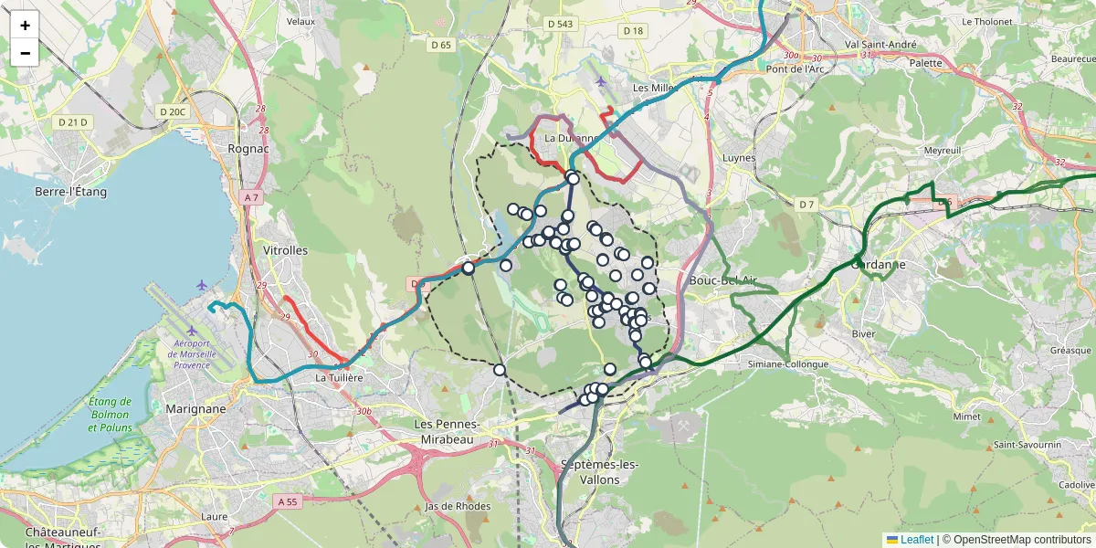 Carte du réseau de transport en commun à Cabriès - lignes de bus et arrêts