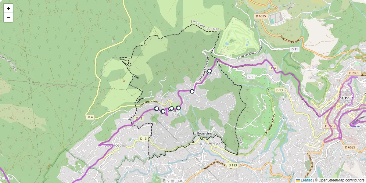 Carte du réseau de transport en commun à Cabris - lignes de bus et arrêts