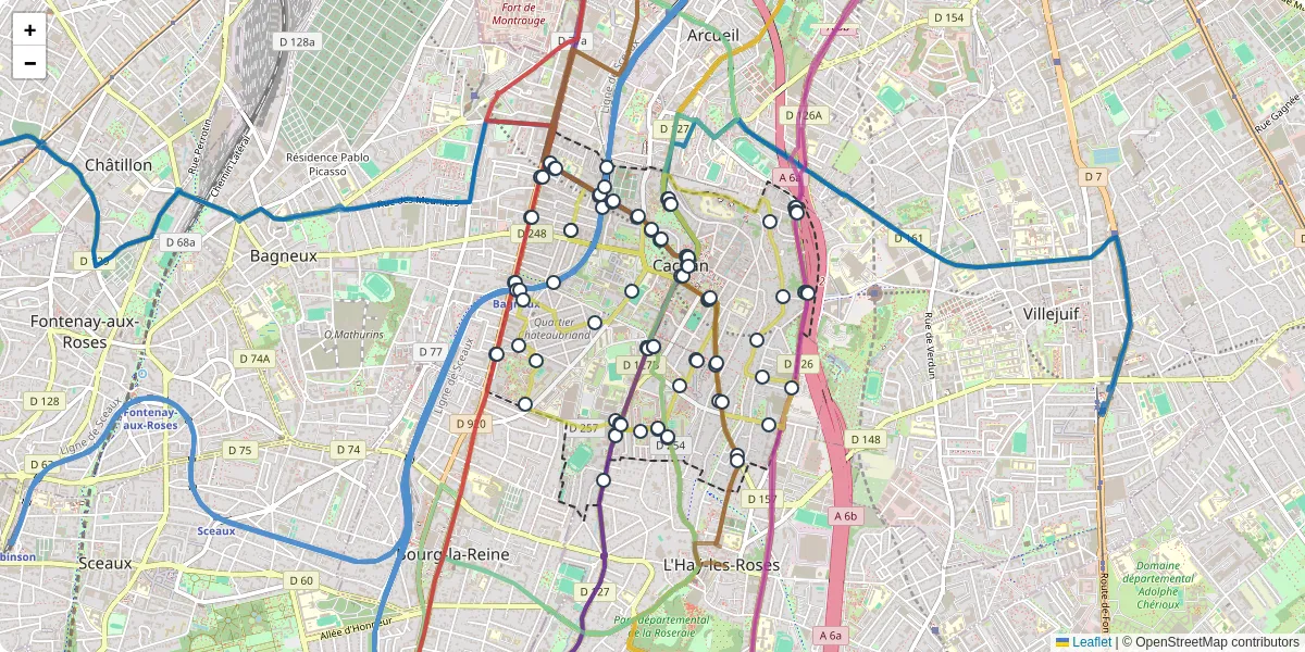 Carte du réseau de transport en commun à Cachan - lignes de bus et arrêts