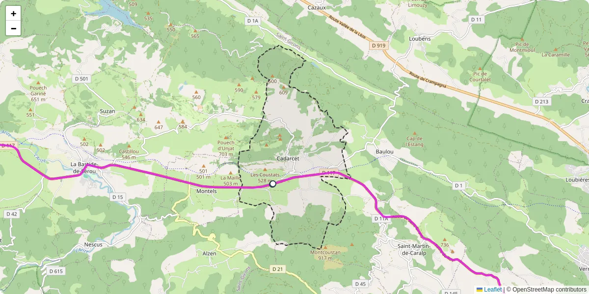 Carte du réseau de transport en commun à Cadarcet - lignes de bus et arrêts