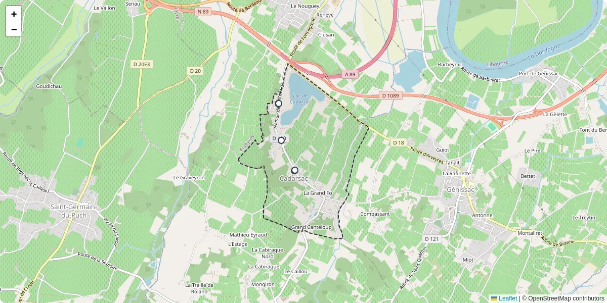 Carte du réseau de transport en commun à Cadarsac - lignes de bus et arrêts