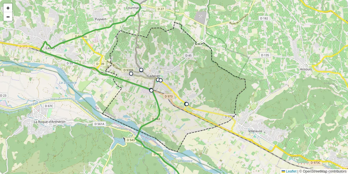 Carte du réseau de transport en commun à Cadenet - lignes de bus et arrêts