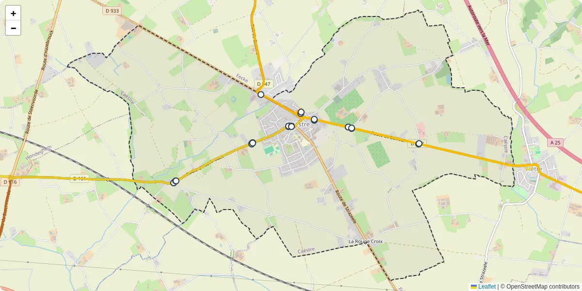 Carte du réseau de transport en commun à Caëstre - lignes de bus et arrêts