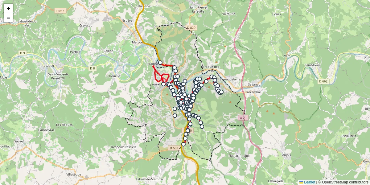 Carte du réseau de transport en commun à Cahors - lignes de bus et arrêts