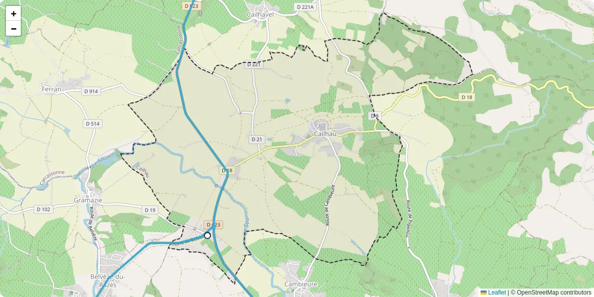 Carte du réseau de transport en commun à Cailhau - lignes de bus et arrêts