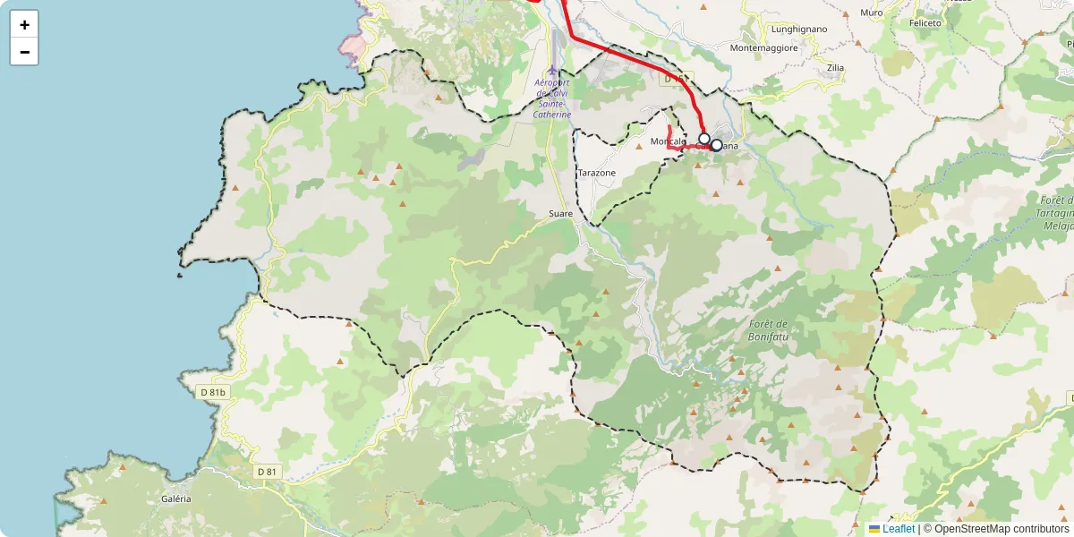 Carte du réseau de transport en commun à Calenzana - lignes de bus et arrêts