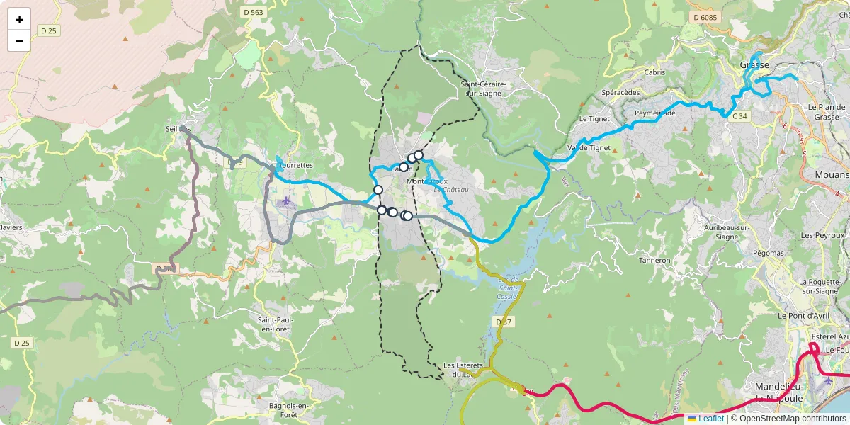 Carte du réseau de transport en commun à Callian - lignes de bus et arrêts