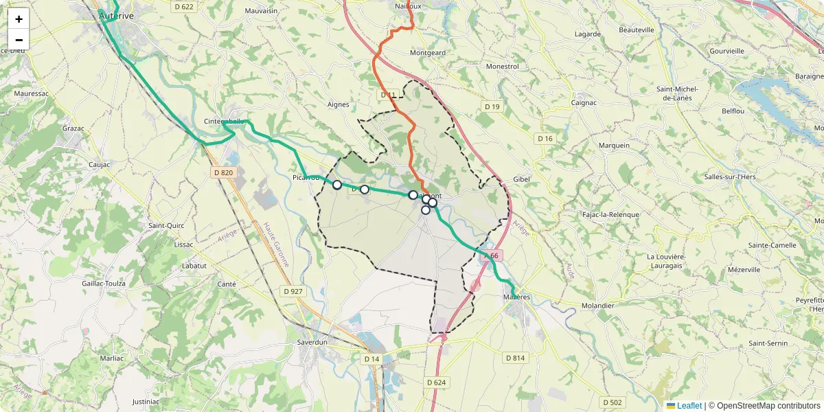 Carte du réseau de transport en commun à Calmont - lignes de bus et arrêts