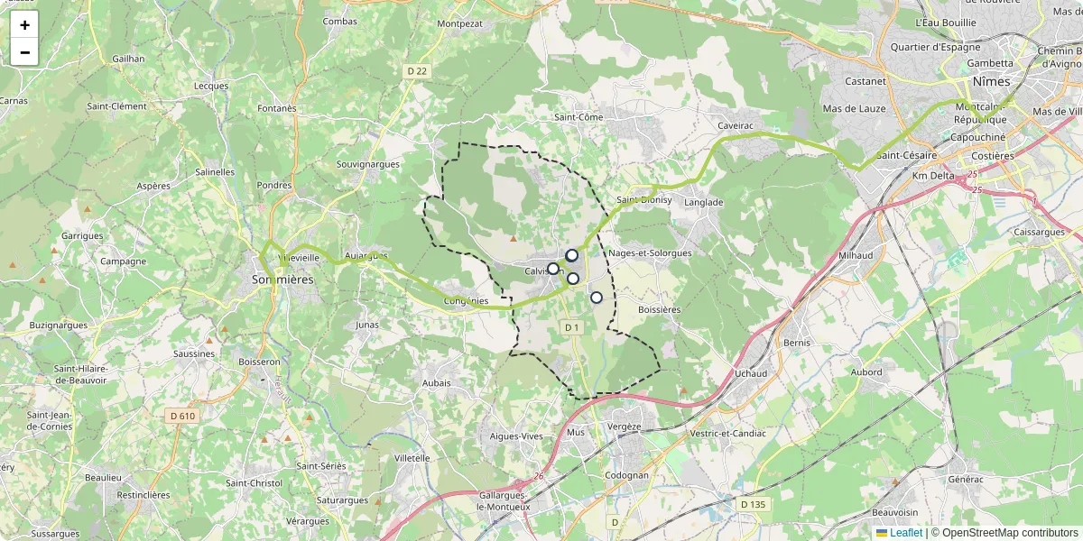 Carte du réseau de transport en commun à Calvisson - lignes de bus et arrêts