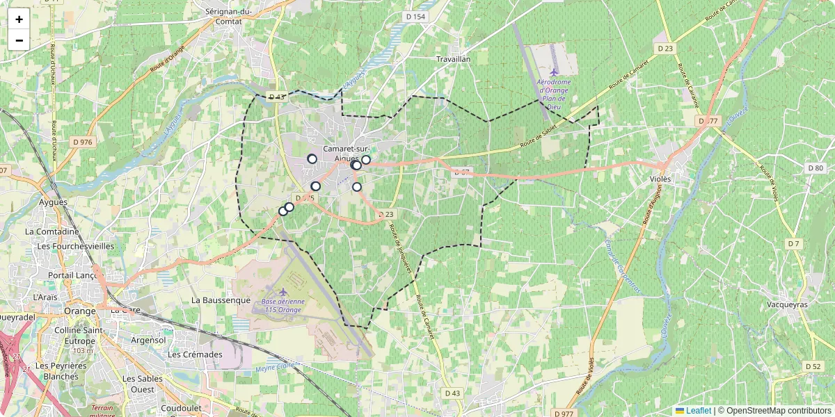 Carte du réseau de transport en commun à Camaret-sur-Aigues - lignes de bus et arrêts