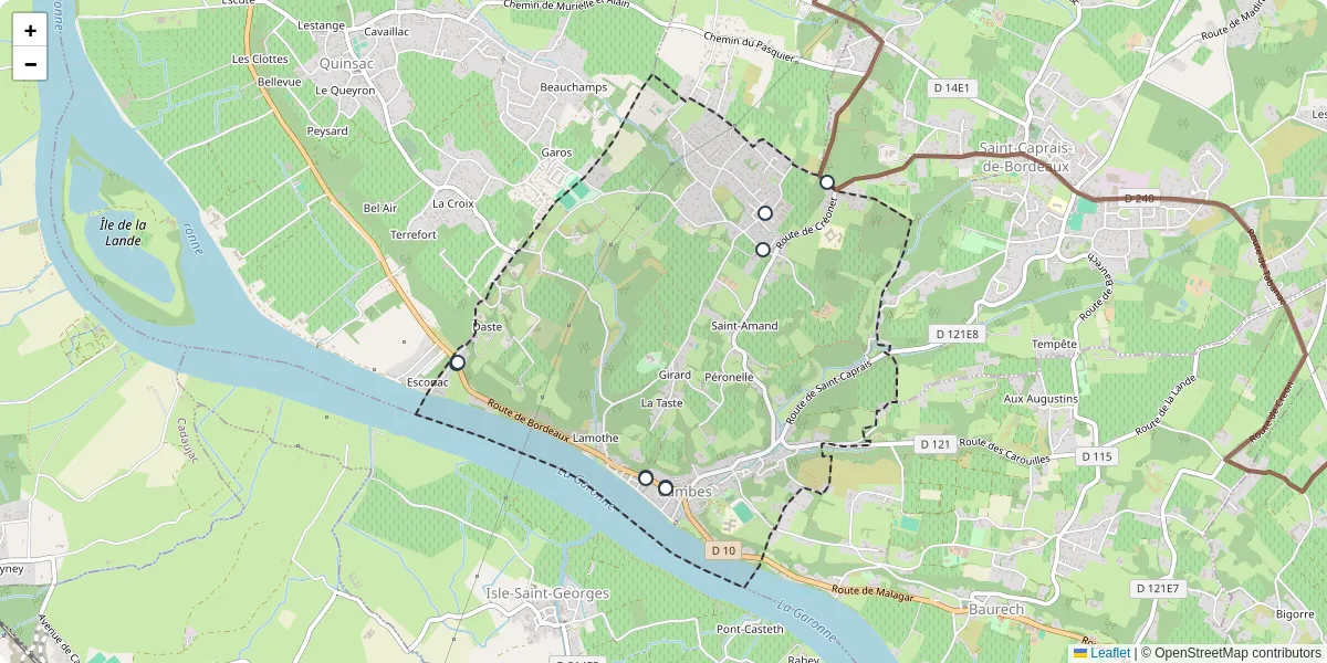 Carte du réseau de transport en commun à Cambes - lignes de bus et arrêts