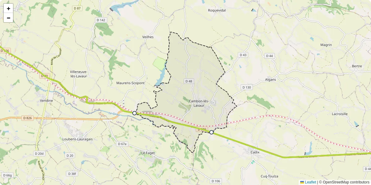 Carte du réseau de transport en commun à Cambon-lès-Lavaur - lignes de bus et arrêts