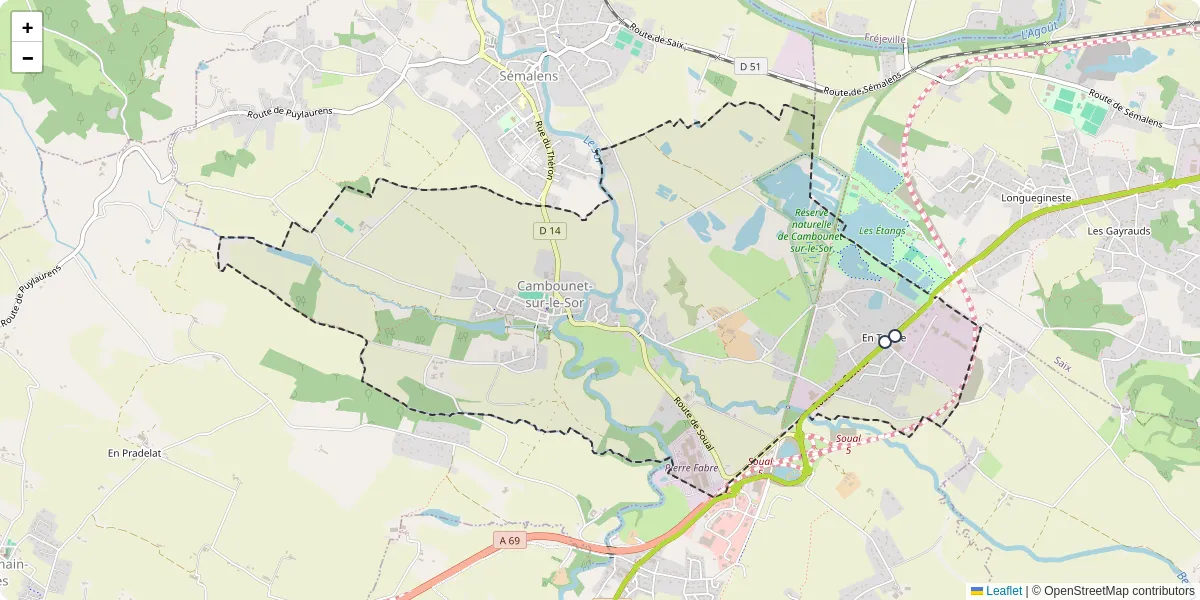 Carte du réseau de transport en commun à Cambounet-sur-le-Sor - lignes de bus et arrêts