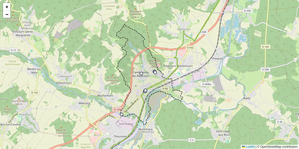 Carte du réseau de transport en commun à Cambronne-lès-Ribécourt - lignes de bus et arrêts