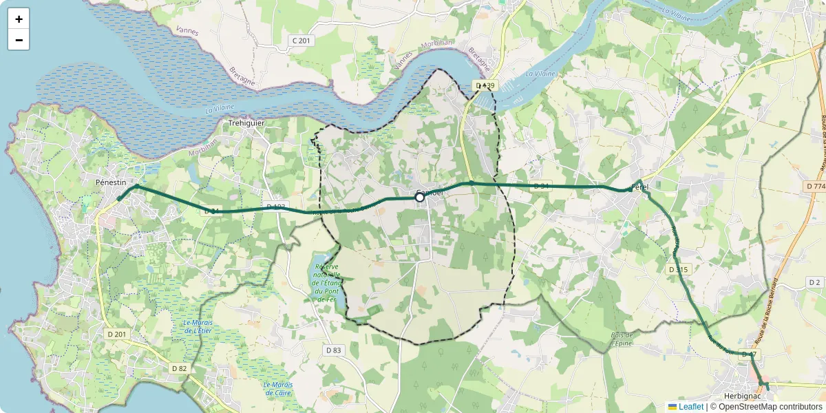 Carte du réseau de transport en commun à Camoël - lignes de bus et arrêts