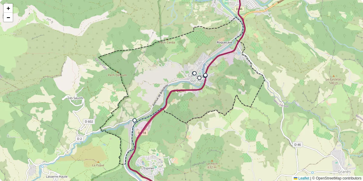 Carte du réseau de transport en commun à Campagne-sur-Aude - lignes de bus et arrêts