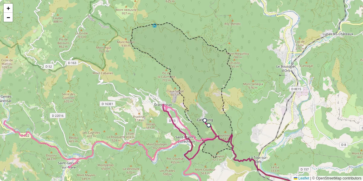 Carte du réseau de transport en commun à Camplong - lignes de bus et arrêts
