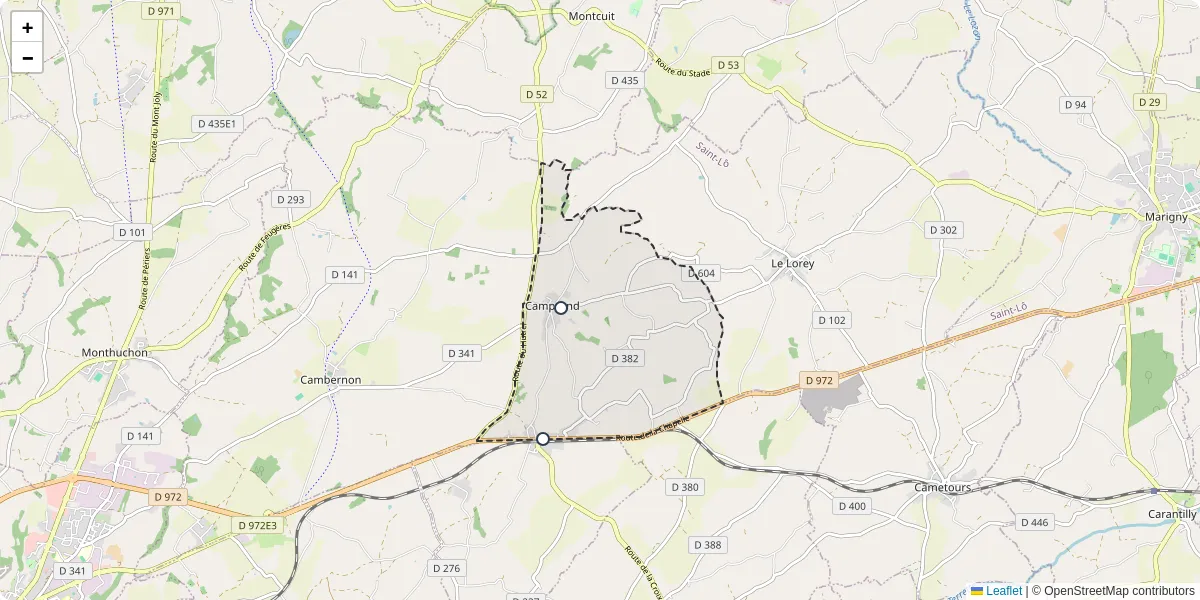 Carte du réseau de transport en commun à Camprond - lignes de bus et arrêts