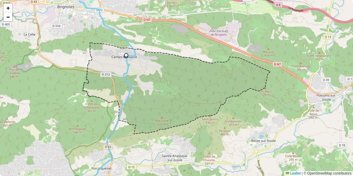 Carte du réseau de transport en commun à Camps-la-Source - lignes de bus et arrêts