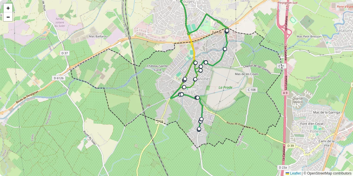 Carte du réseau de transport en commun à Canohès - lignes de bus et arrêts