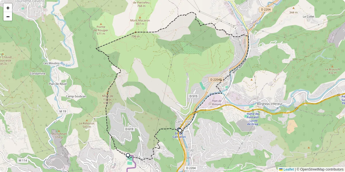 Carte du réseau de transport en commun à Cantaron - lignes de bus et arrêts