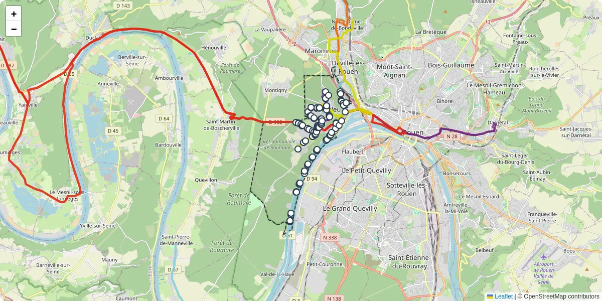 Carte du réseau de transport en commun à Canteleu - lignes de bus et arrêts