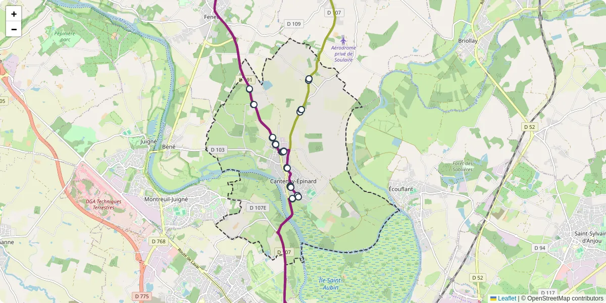 Carte du réseau de transport en commun à Cantenay-Épinard - lignes de bus et arrêts