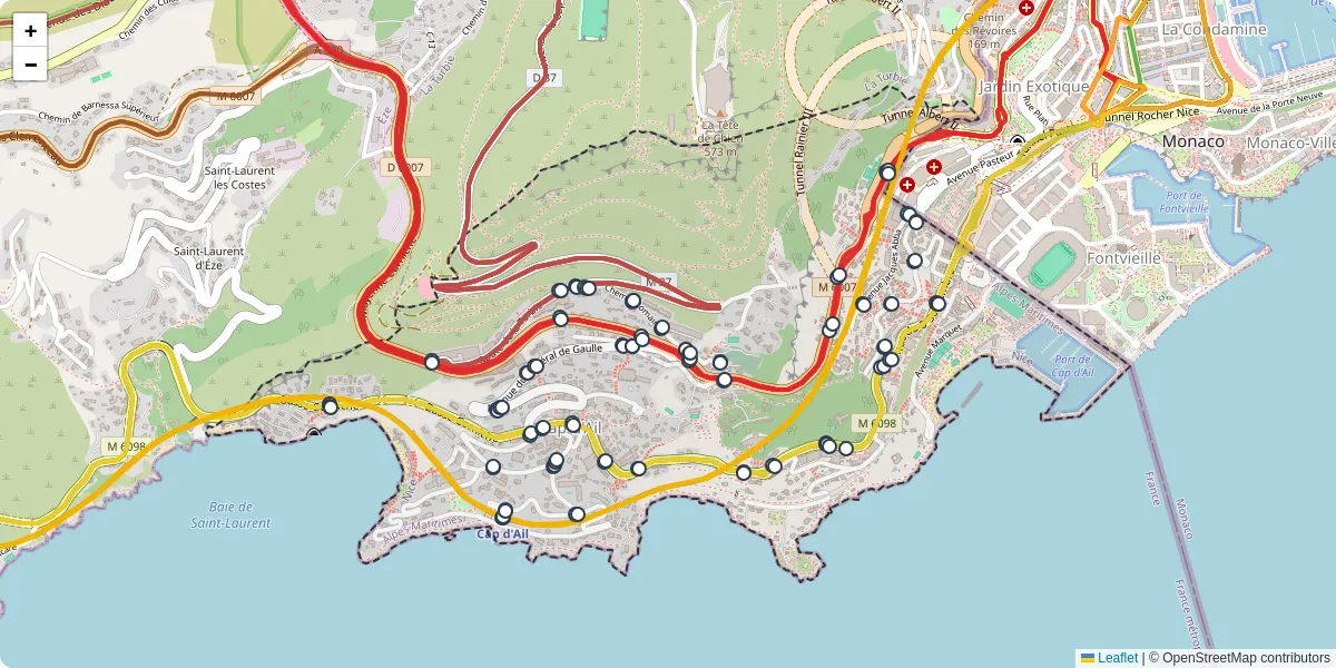 Carte du réseau de transport en commun à Cap-d'Ail - lignes de bus et arrêts