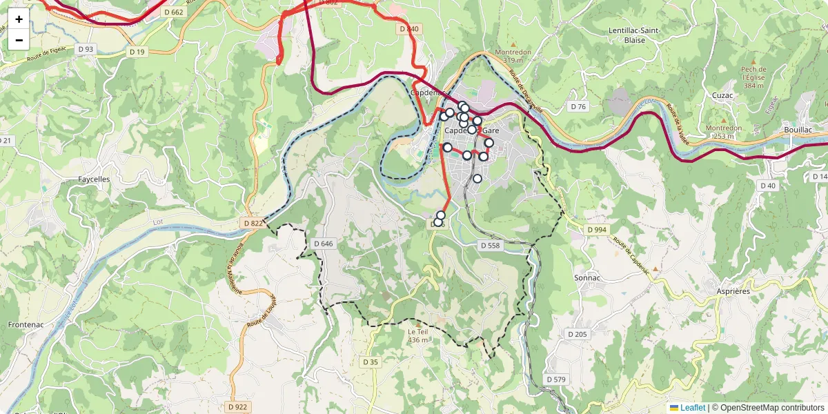 Carte du réseau de transport en commun à Capdenac-Gare - lignes de bus et arrêts