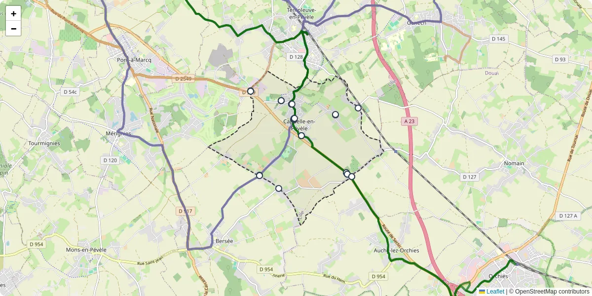 Carte du réseau de transport en commun à Cappelle-en-Pévèle - lignes de bus et arrêts