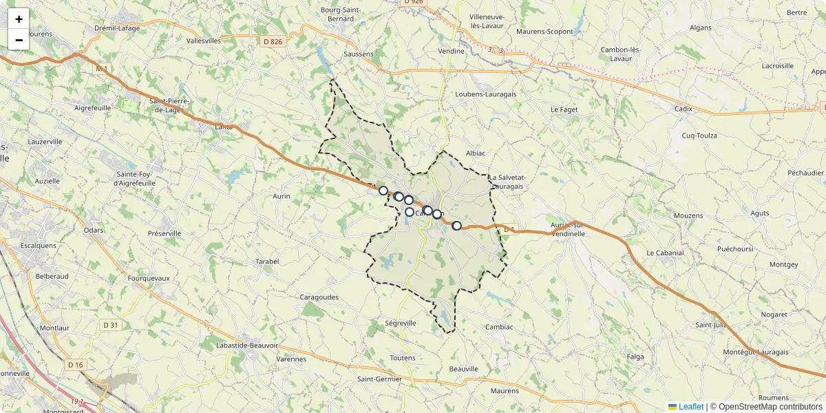 Carte du réseau de transport en commun à Caraman - lignes de bus et arrêts
