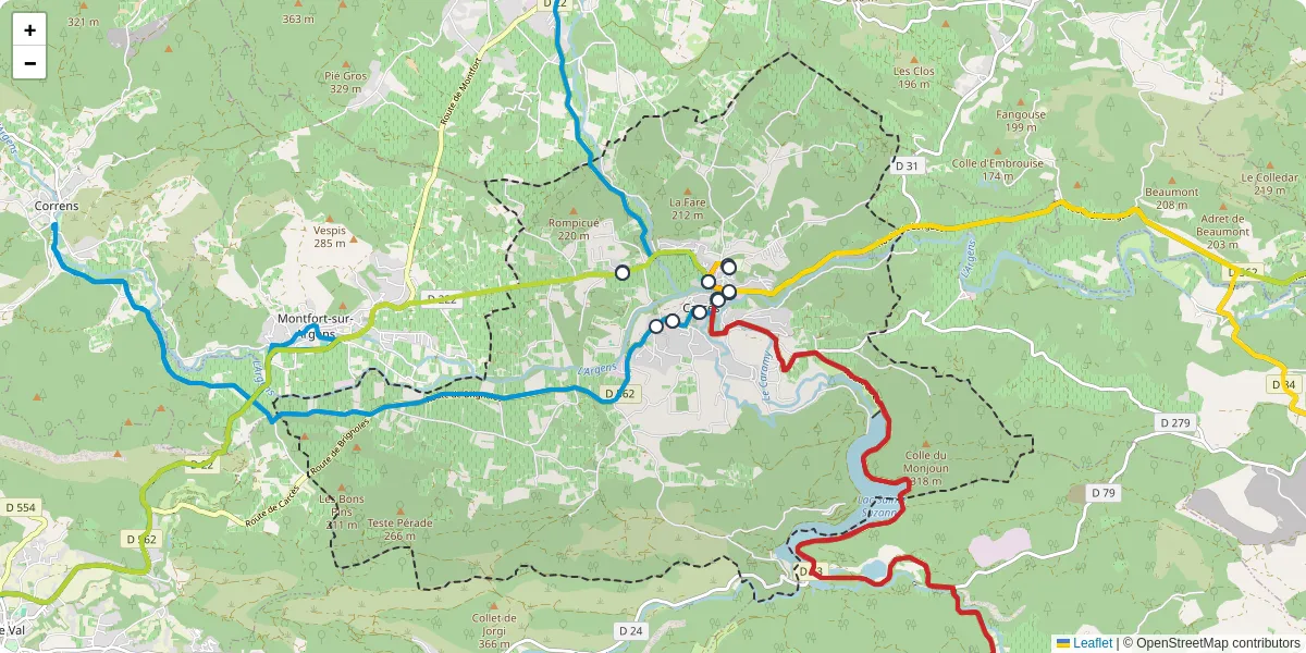 Carte du réseau de transport en commun à Carcès - lignes de bus et arrêts