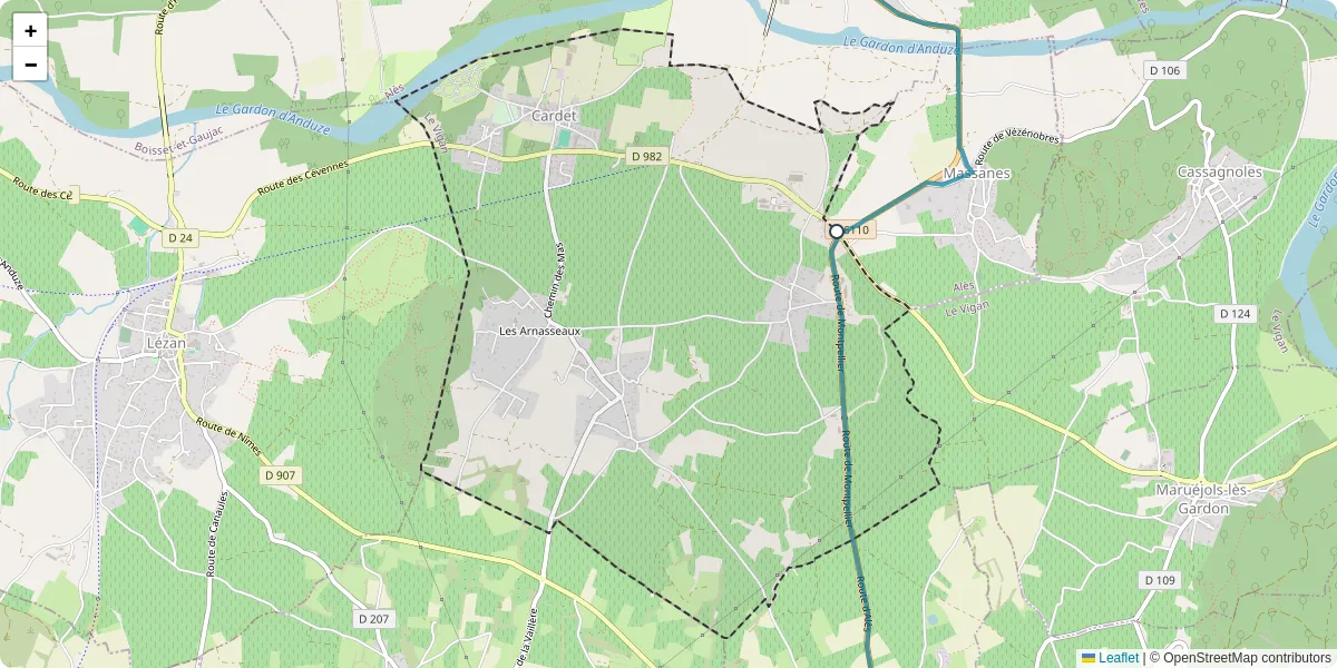 Carte du réseau de transport en commun à Cardet - lignes de bus et arrêts