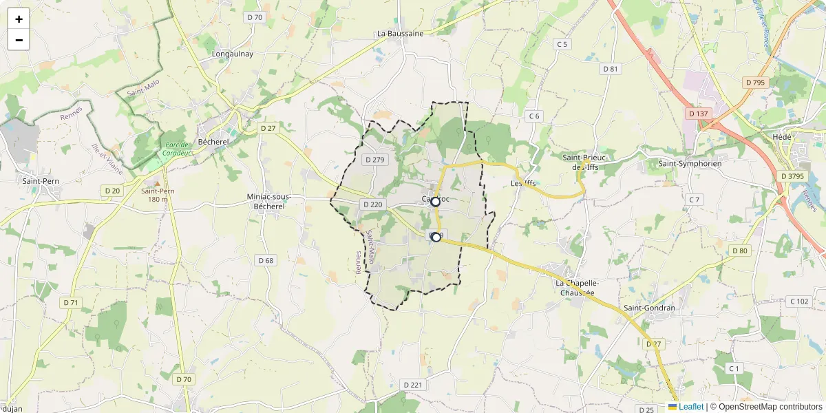 Carte du réseau de transport en commun à Cardroc - lignes de bus et arrêts