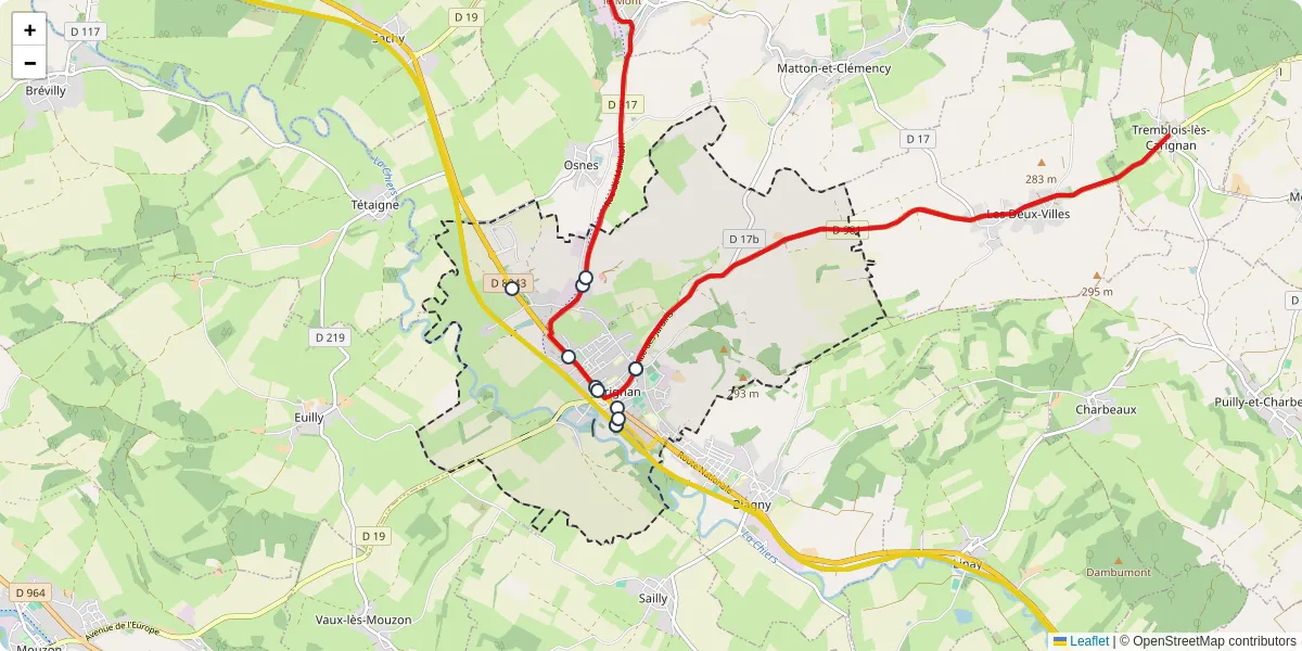 Carte du réseau de transport en commun à Carignan - lignes de bus et arrêts