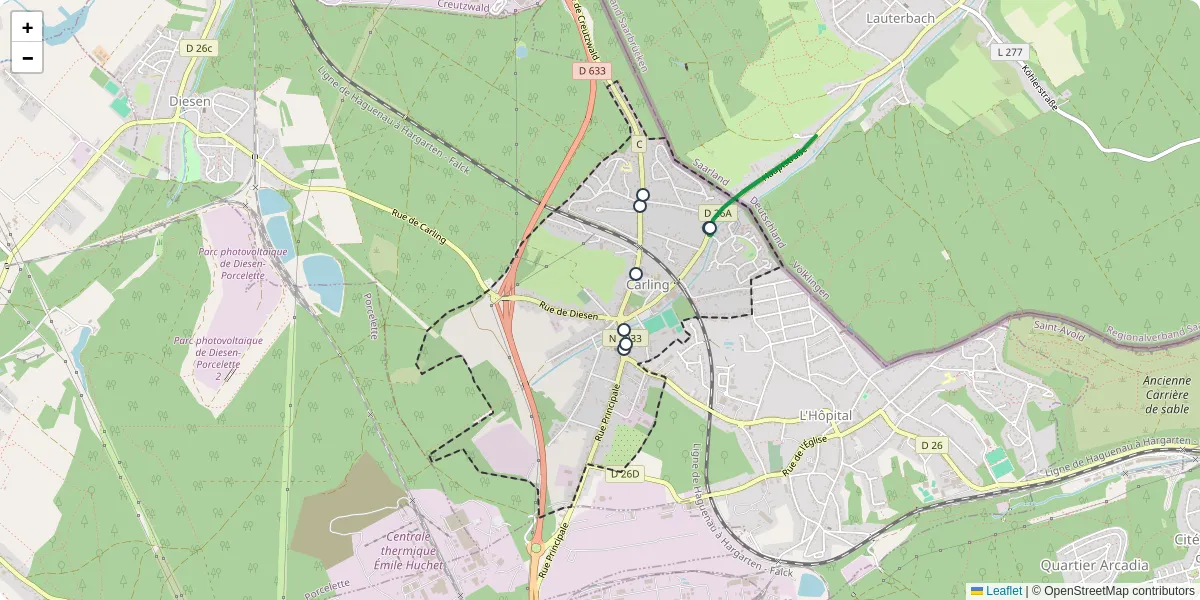 Carte du réseau de transport en commun à Carling - lignes de bus et arrêts