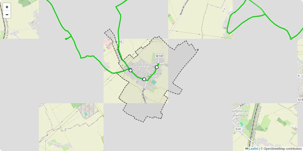 Carte du réseau de transport en commun à Carnin - lignes de bus et arrêts
